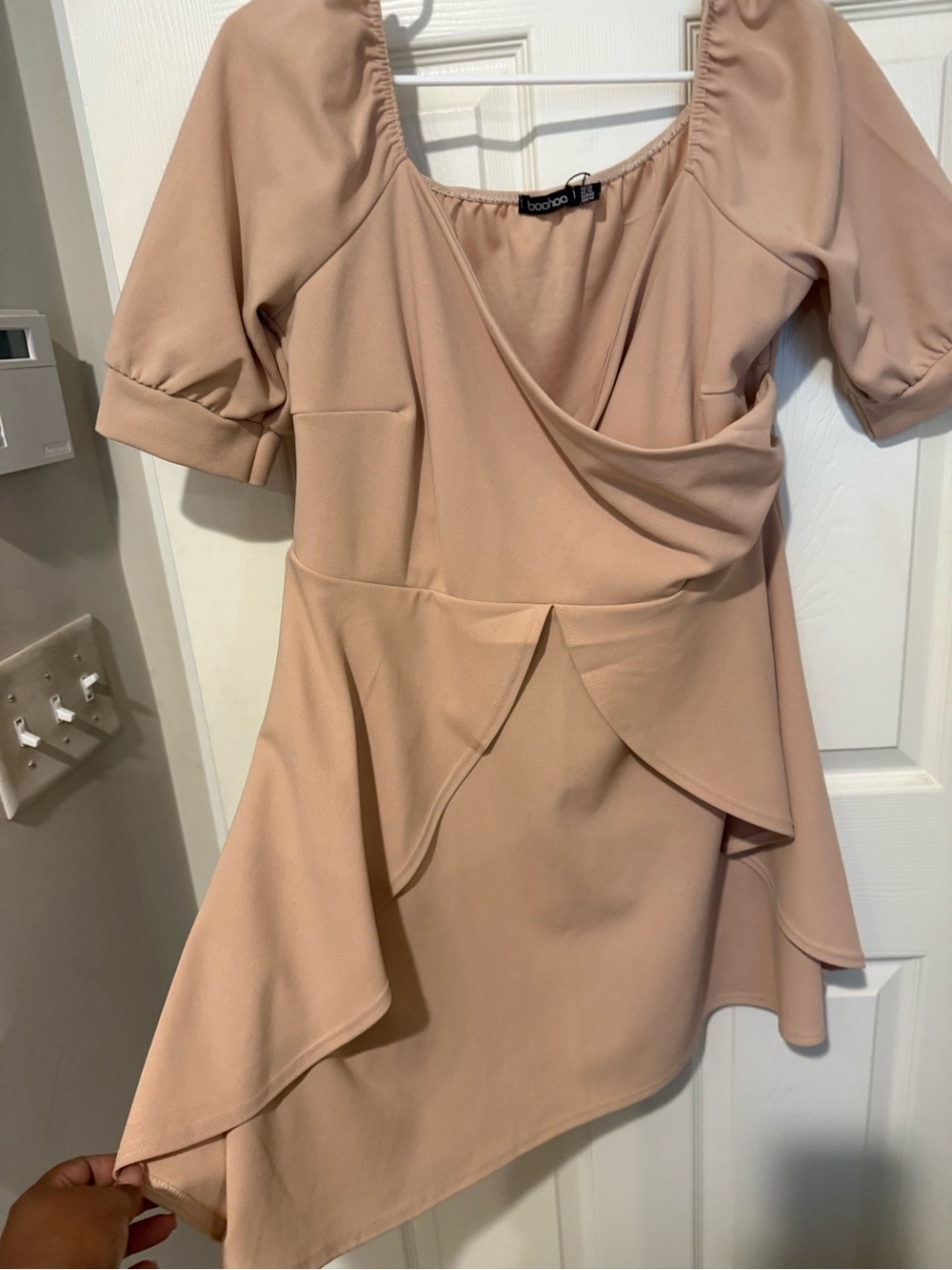 Boohoo Rose Beige Asymmetric Wrap Midi Dress